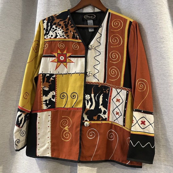 Alex Kim Jacket Blazer Women's Size Small Embroidered Patched Art To‎ Wear Retro - Picture 2 of 5